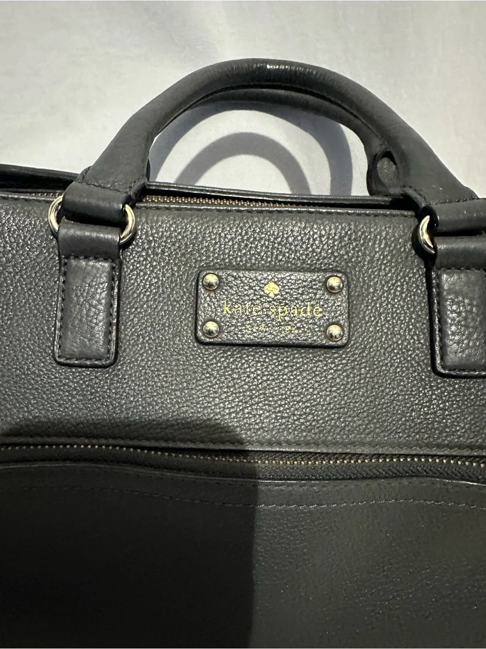 Kate Spade Gray Pebbled Leather Satchel w/ Front Zip Pocket